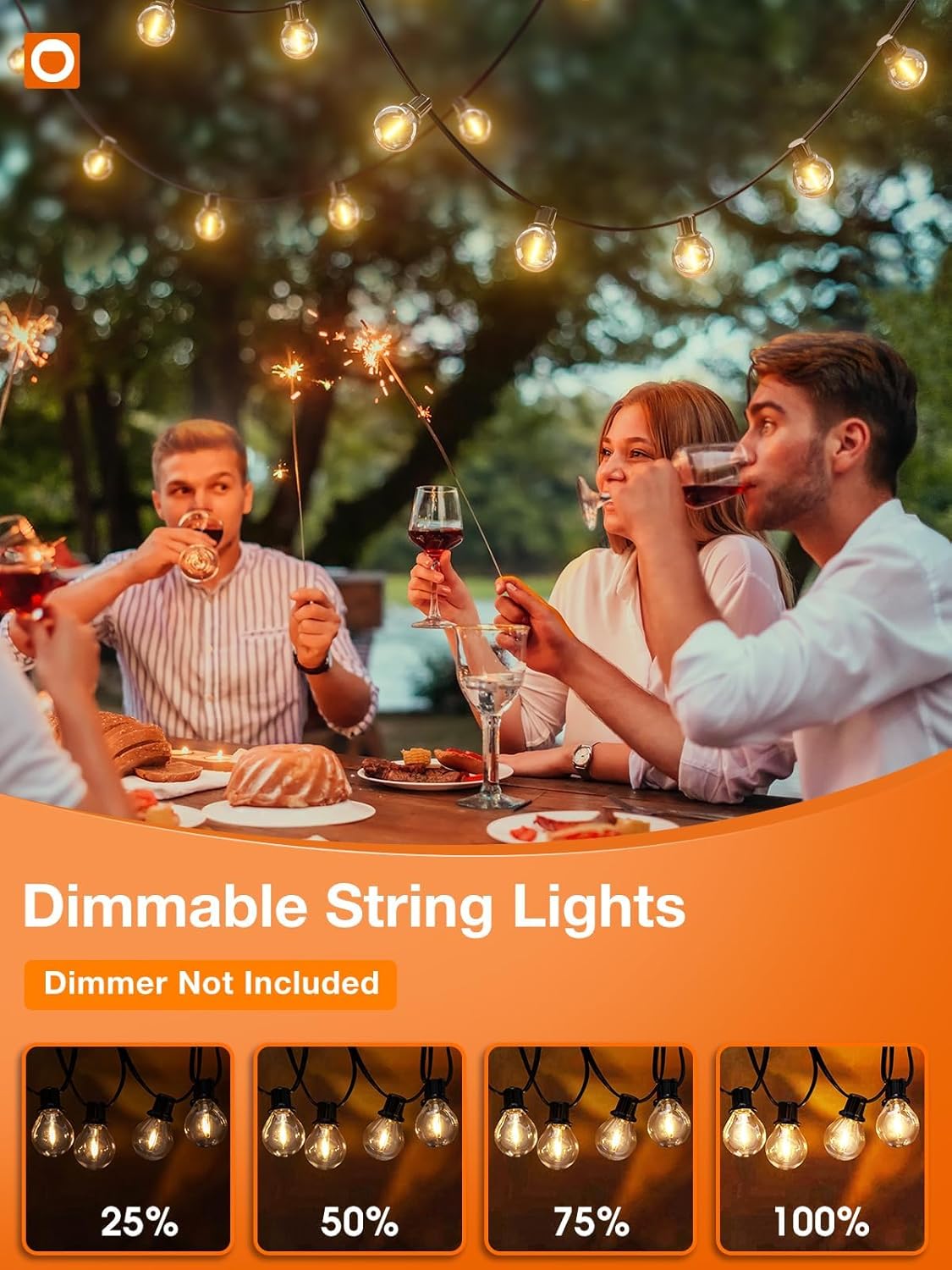 50FT Outdoor String Lights, G40 Globe LED Patio Lights Waterproof with 27 Plastic Bulbs(2 Spare), ETL Listed Dimmable Outside Hanging Lights Connectable for Backyard Porch Deck