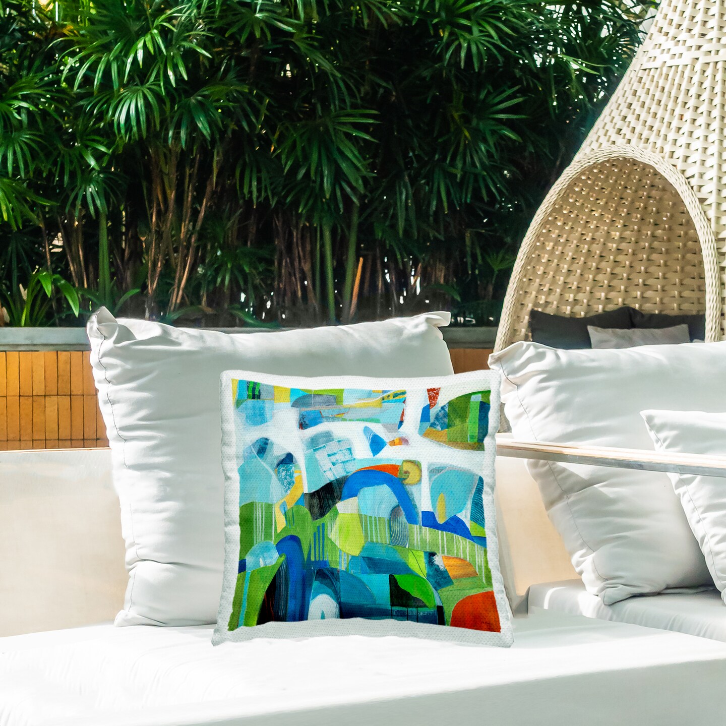 Restless Bright Shapes Outdoor Printed Pillow Design by Jill Martin, 18 x 7 x 18