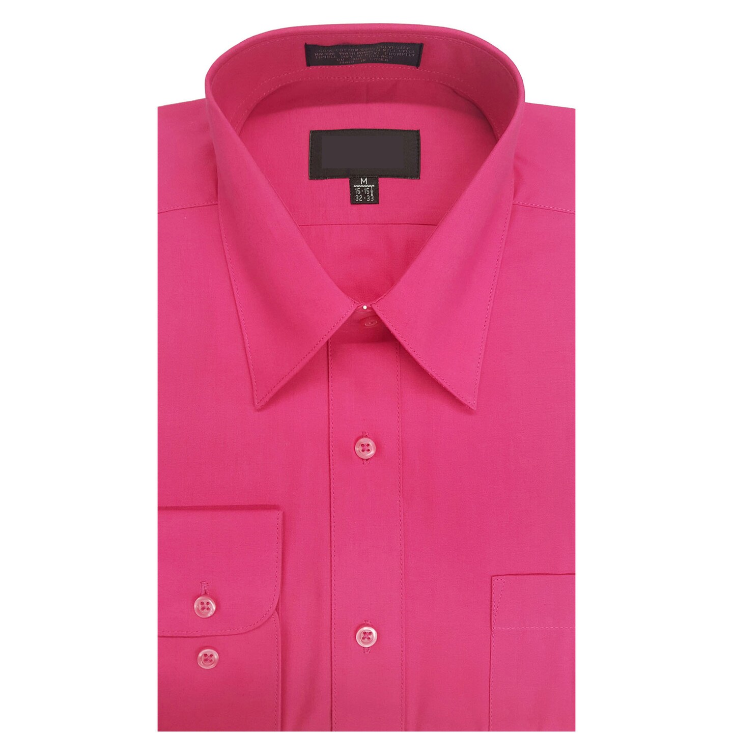 Fuchsia Long Sleeve Polo Shirt &#x2013; Bold Dress Shirt for Men &#x26; Women, Premium Cotton Blend, Convertible Cuffs, Vibrant Solid Color