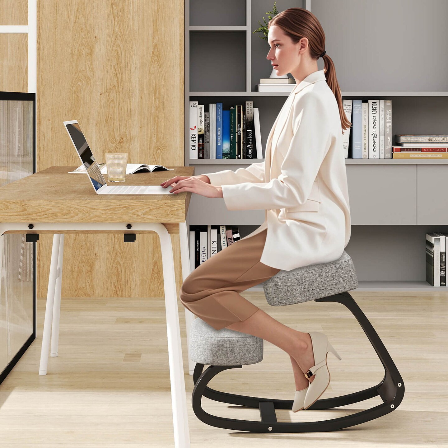 Costway Rocking Kneeling Chair Ergonomic Posture Correcting Back Pain Padded Cushion