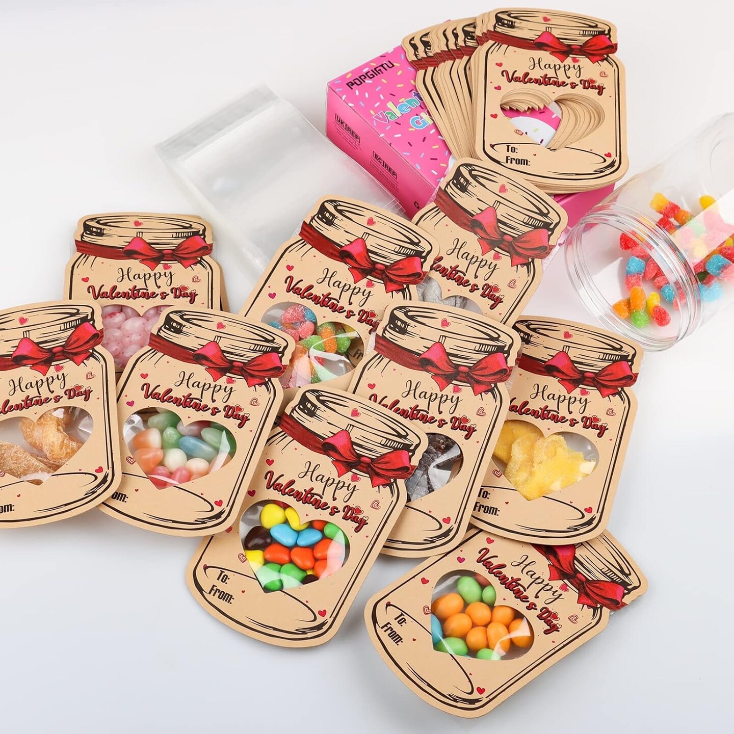 Valentines Day Cards for Kids-50 Pack Happy Valentine&#x27;s Day Card Bulk with 50 Treat Bags-DIY Valentine Exchange Cards for Boys Girls Toddler School Class Classroom Party Favors (Candy Not Included)