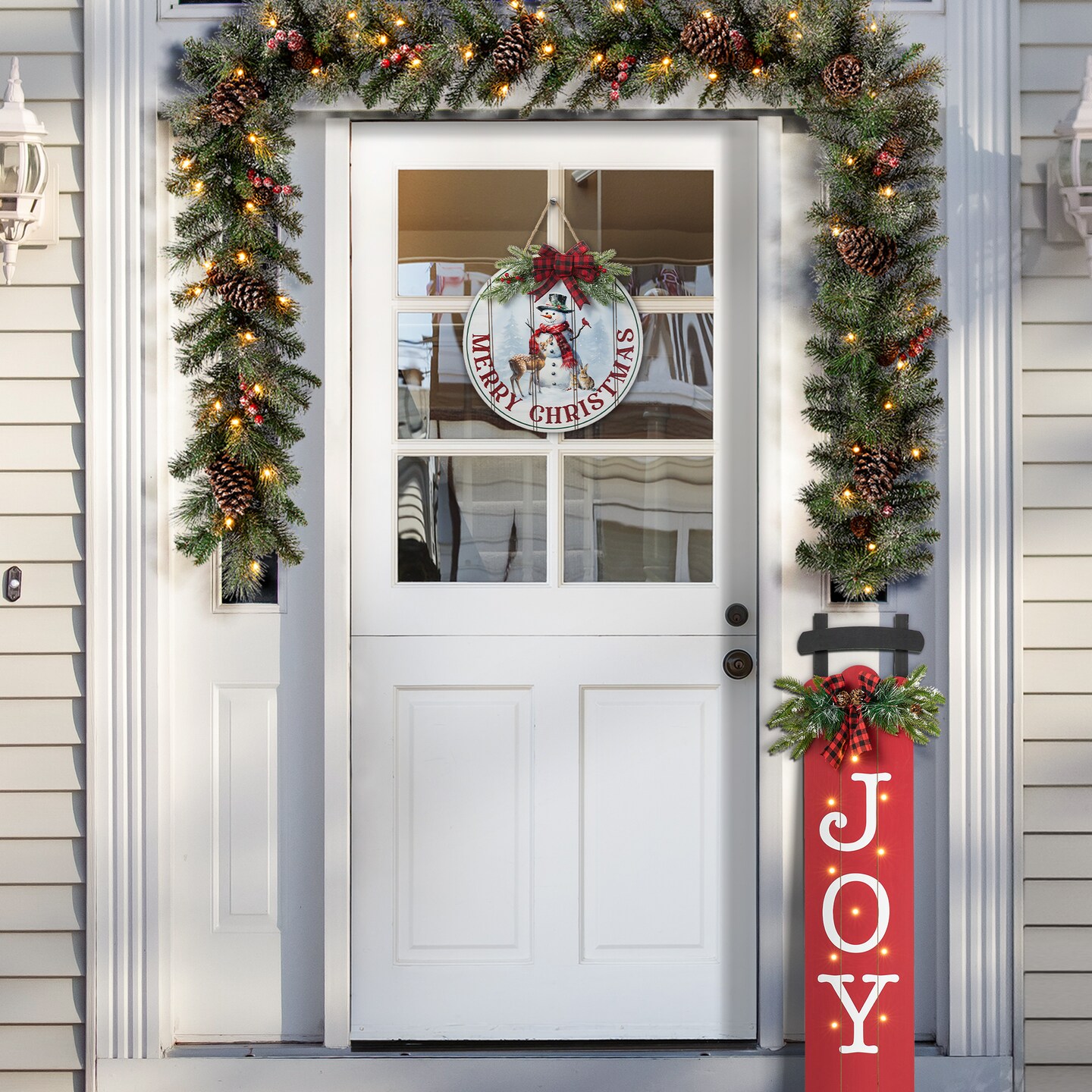 15&#x22;D Wooden Christmas Round Word Sign Door Hanger