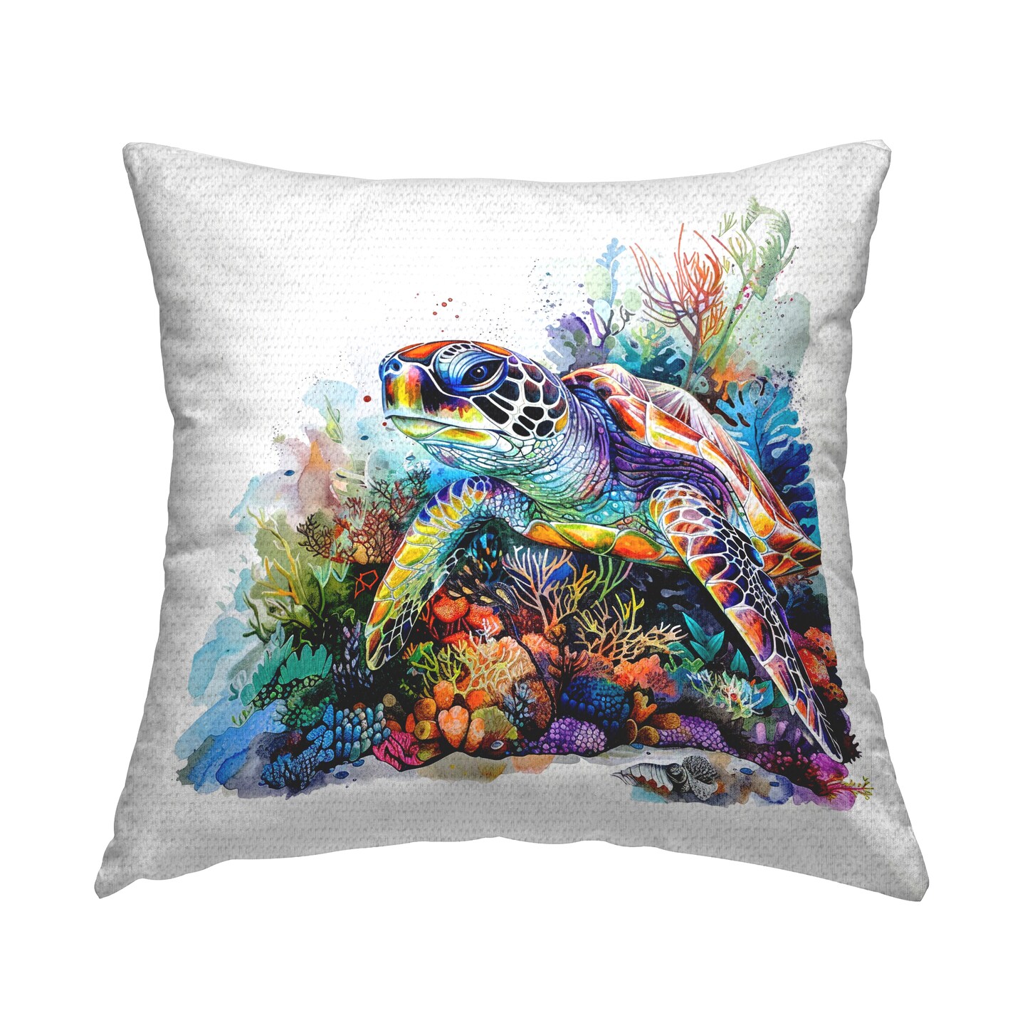 Aquatic Sea Turtle Outdoor Printed Pillow Design by LSR Design Studio, 18 x 7 x 18