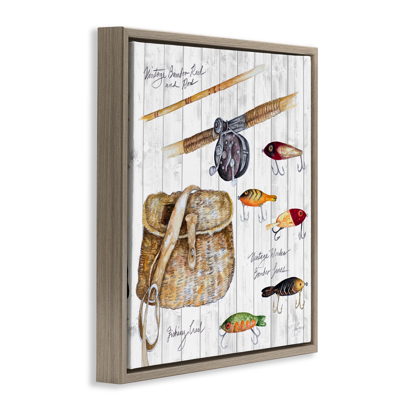Stupell Industries Fishing Tackle Box Framed Floater Canvas Wall Art Design by Janice Gaynor