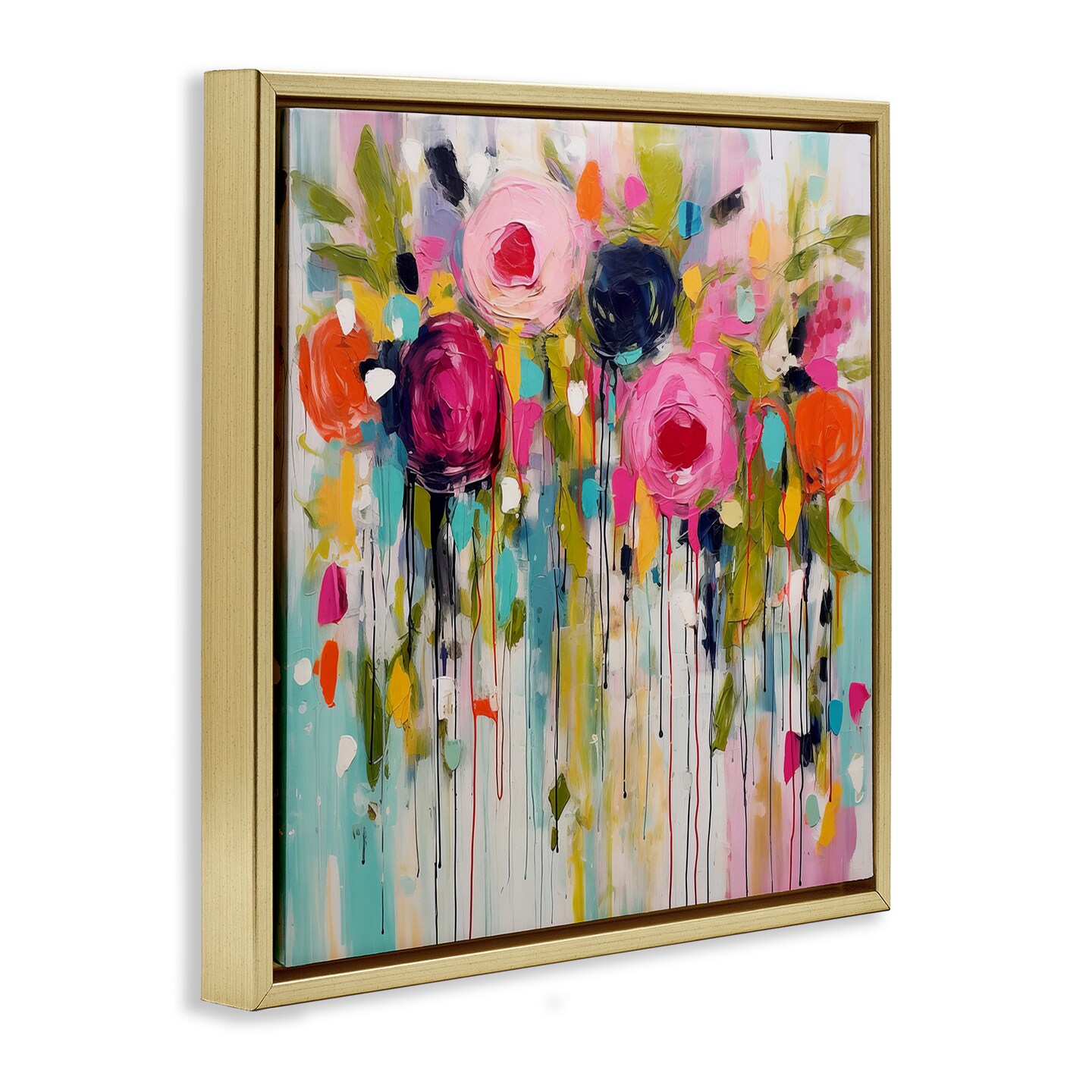 Stupell Industries Paint Drip Roses Framed Floater Canvas Wall Art Design by Irena Orlov