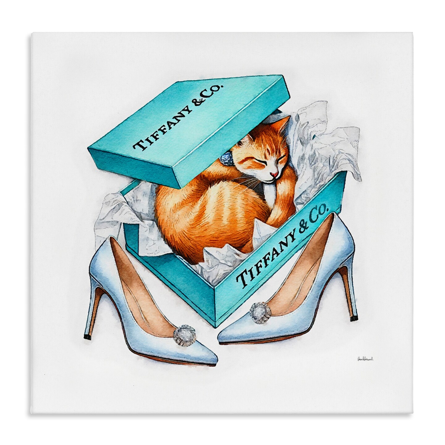 Stupell Industries Blue Shoebox with Cat Canvas Wall Art Design by Amanda Greenwood