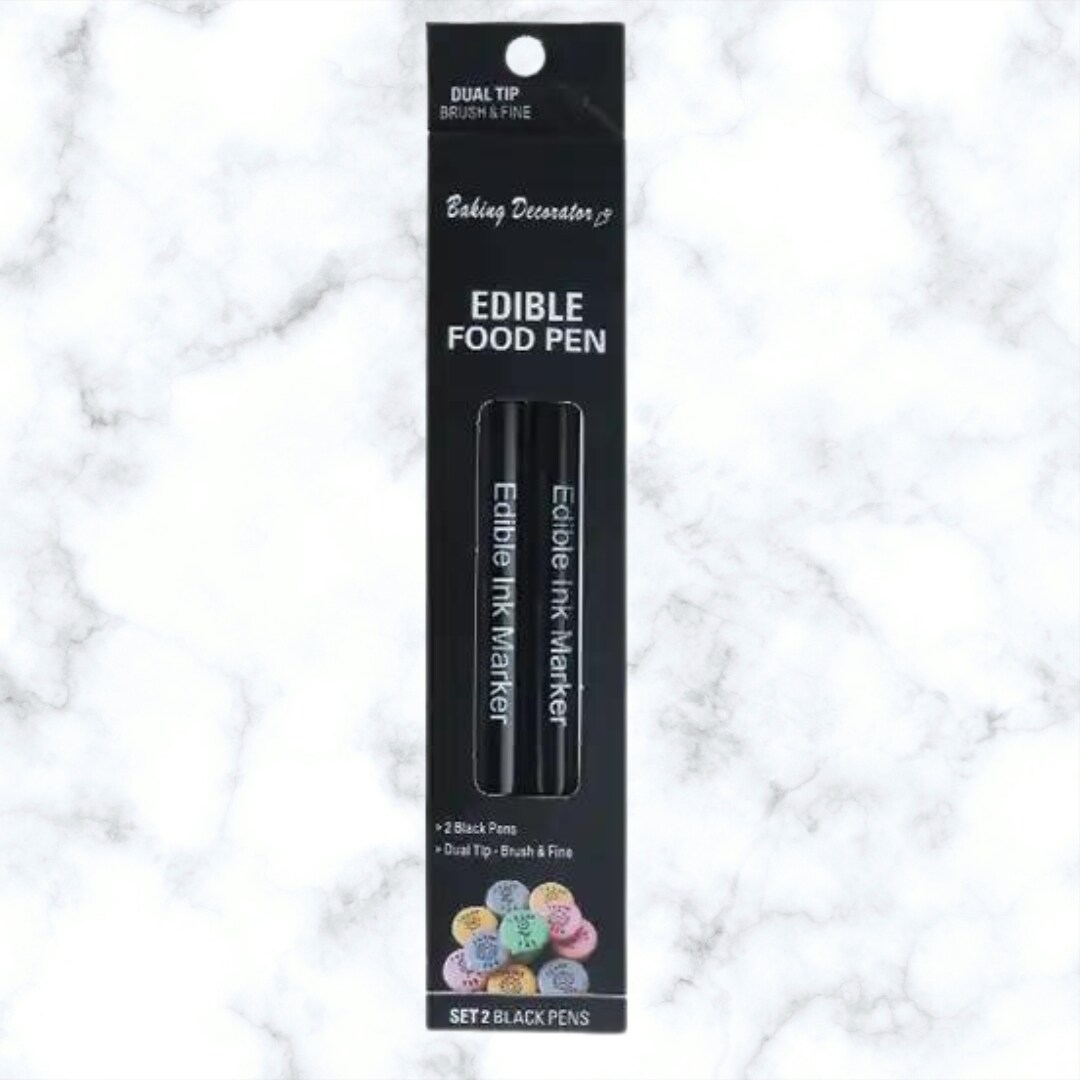 Edible Food Pens &#x2013; 2 Black Pens Kit Fine Tip