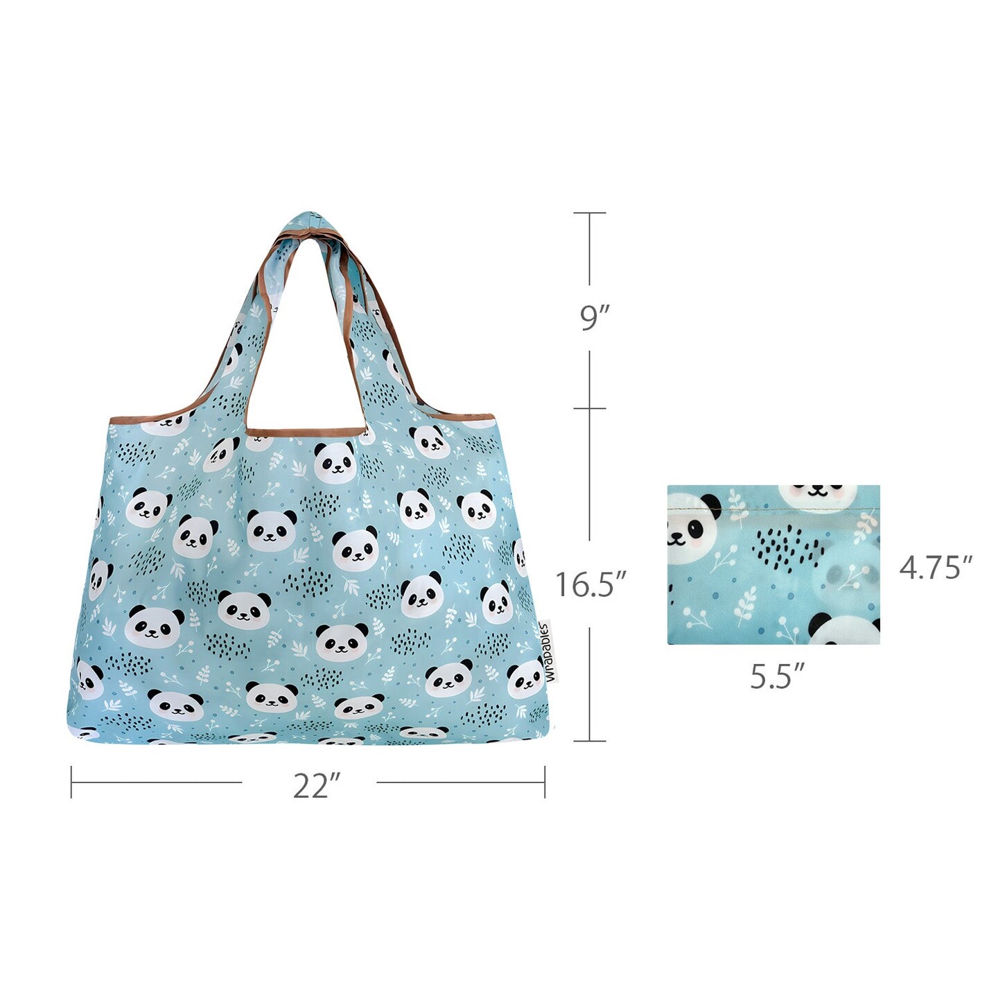 Wrapables Large Foldable Tote Nylon Reusable Grocery Bags, Panda
