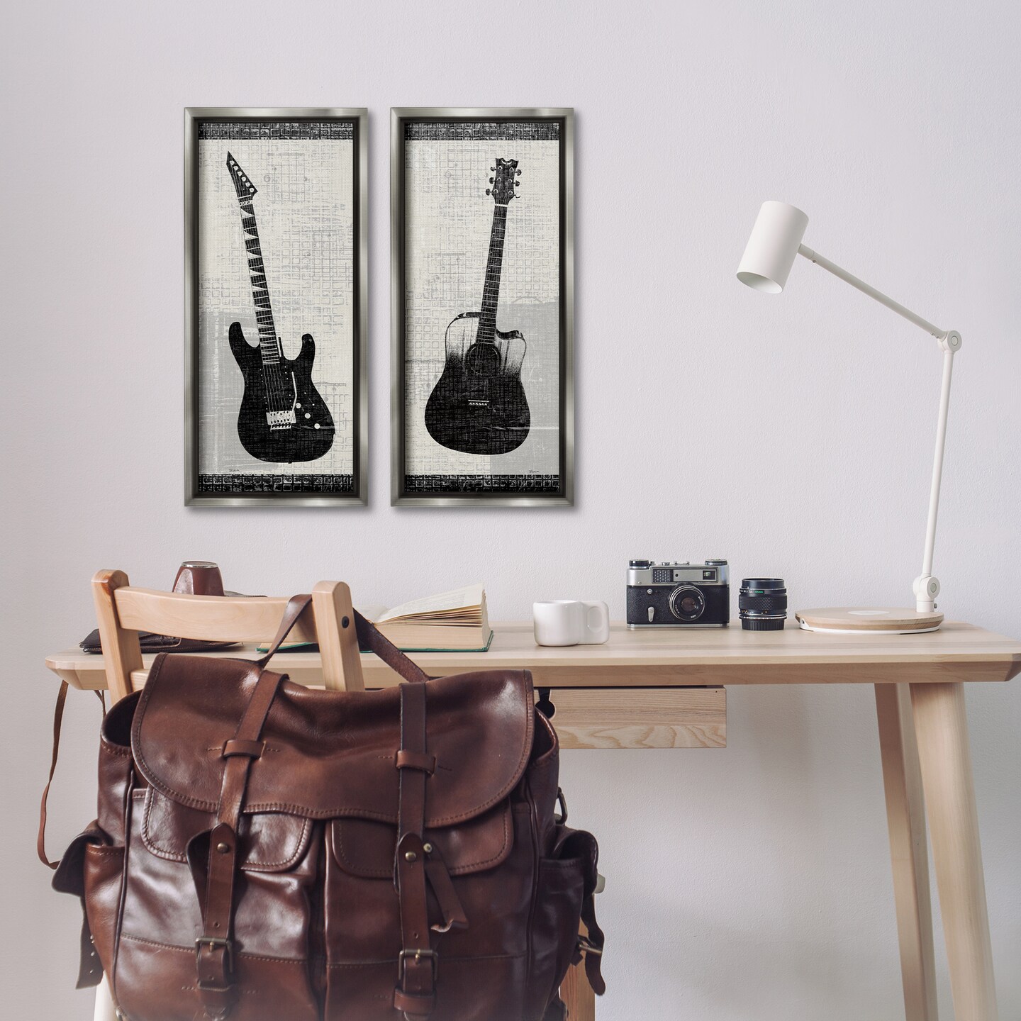 Stupell Industries Electric Acoustic Guitar 2 pc Framed Floater Canvas Wall Art Set Design by Katrina Craven