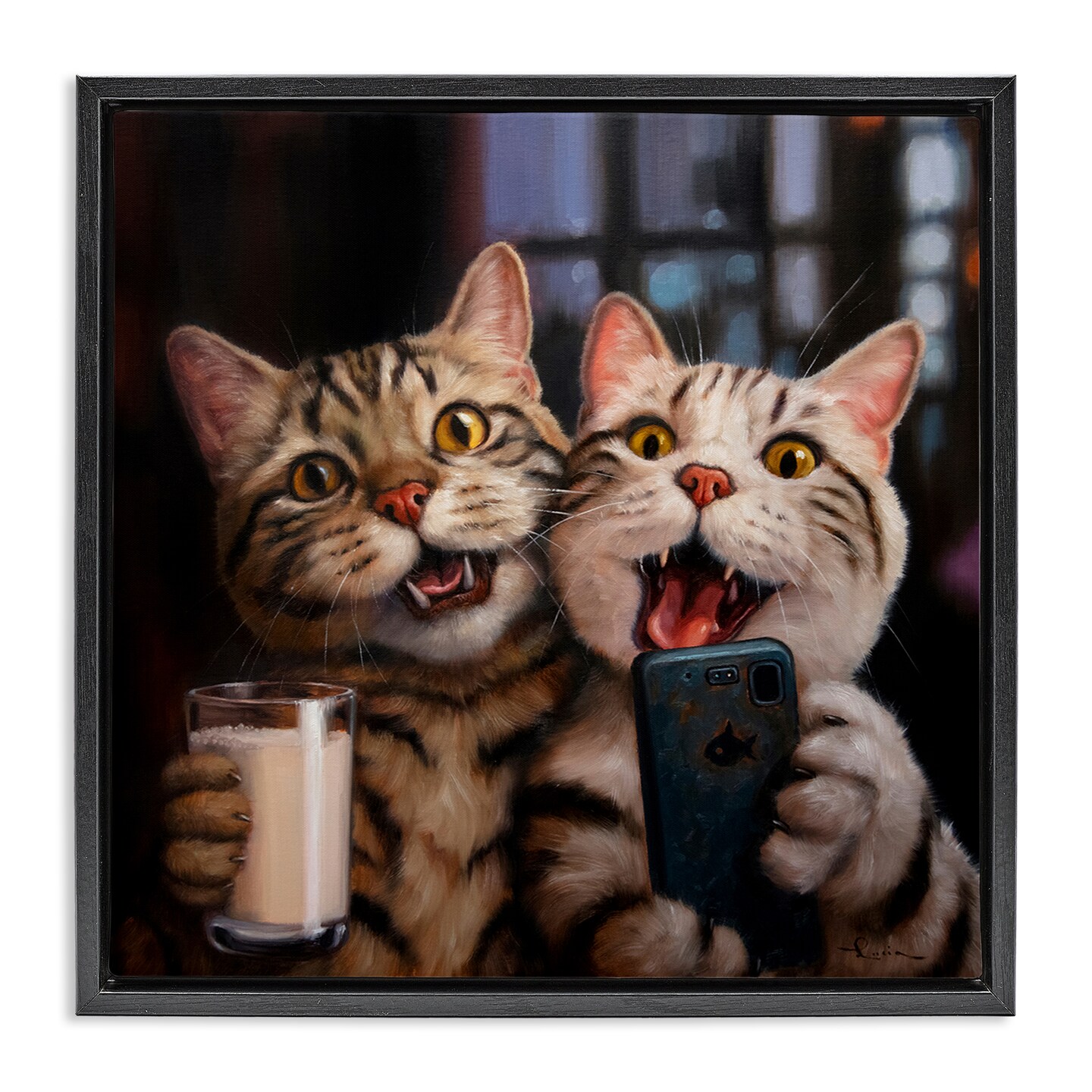 Stupell Industries Happy Selfie Cats Framed Floater Canvas Wall Art Design by Lucia Heffernan