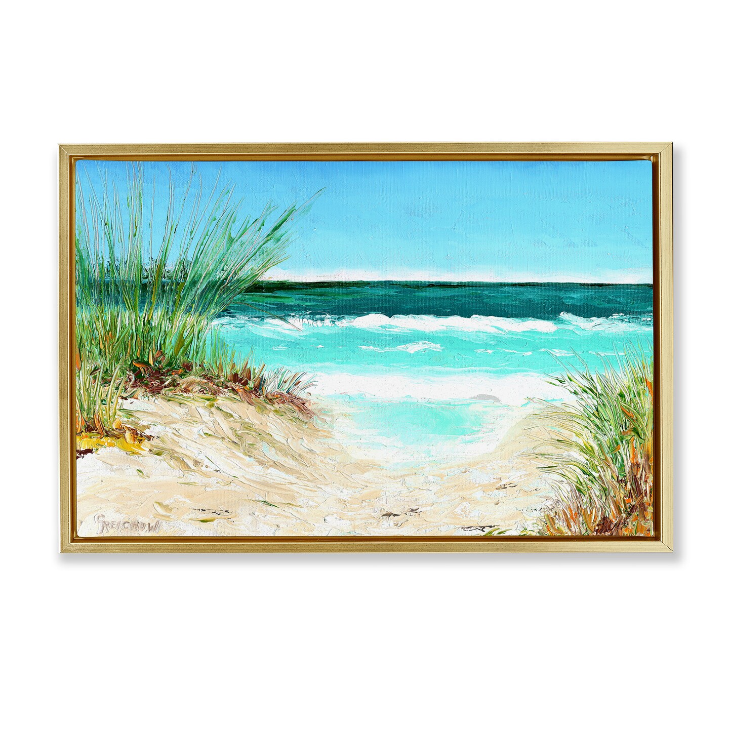 Stupell Industries Tropical Beach View Framed Floater Canvas Wall Art Design by Christine Reichow