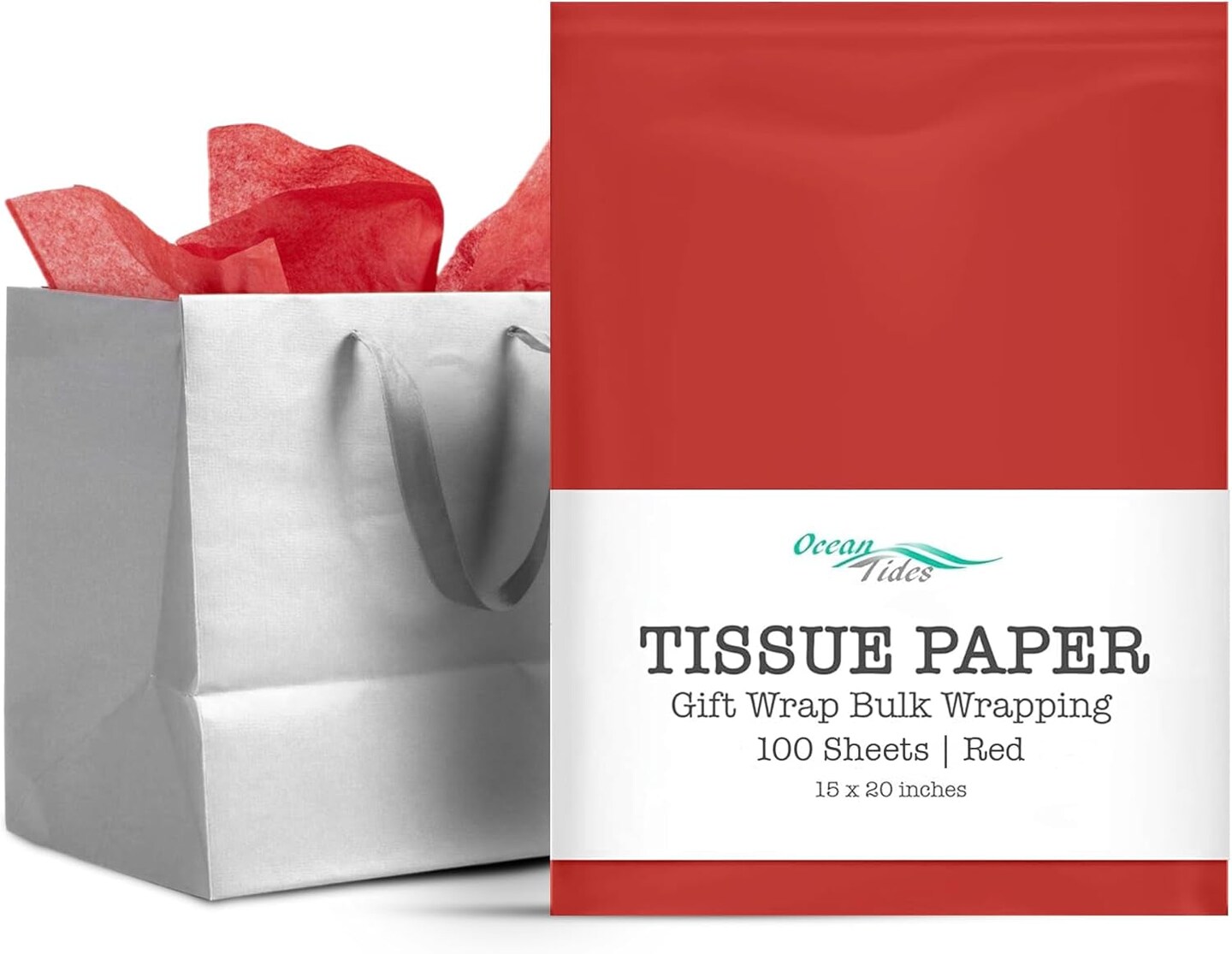 Gift Wrapping Tissue Paper - Gift Tissue Paper for Birthdays, DIY Crafts, &#x26; Christmas - 100 Sheets Bulk Tissue Paper for Gift Bags - Lightweight &#x26; Easy to Shape - Red (15 X 20 Inches)