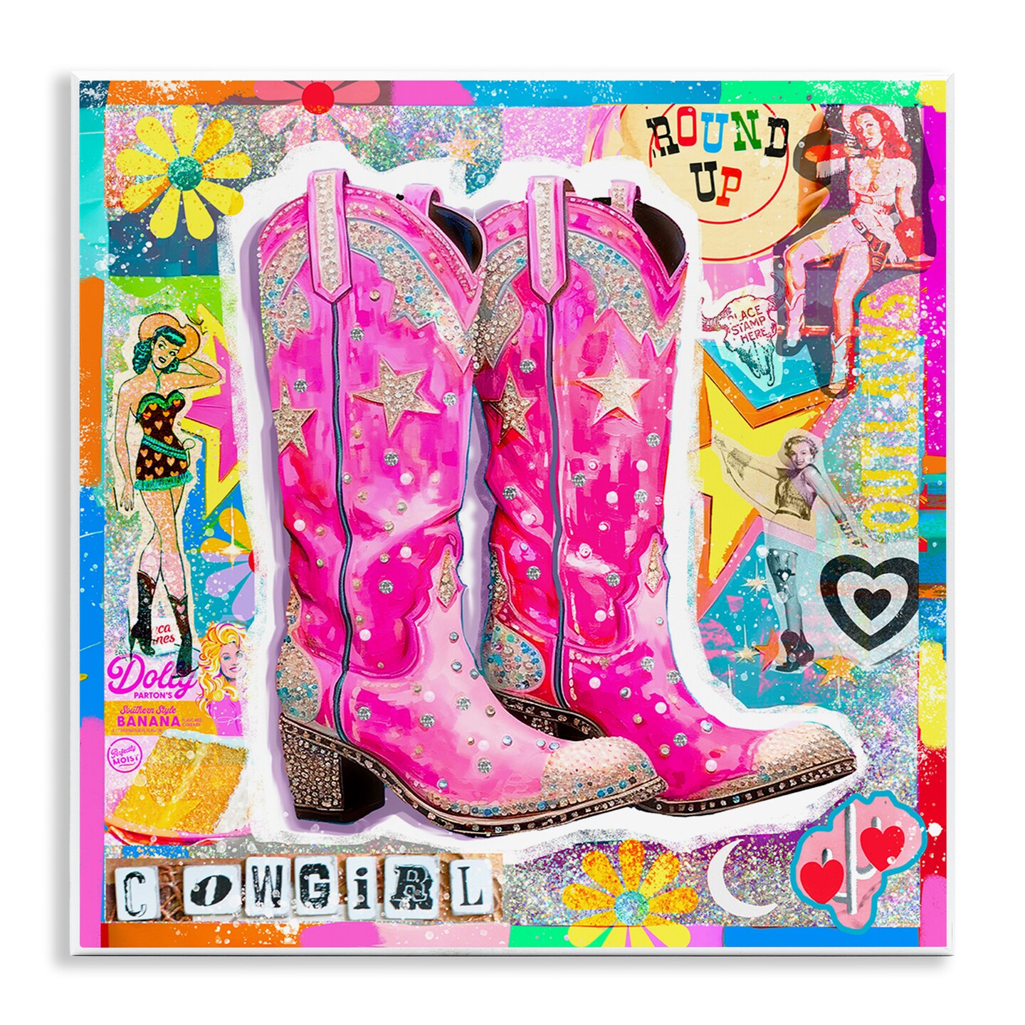 Stupell Industries Groovy Vintage Cowgirl Collage Wall Plaque Art Design by Jess Stempel