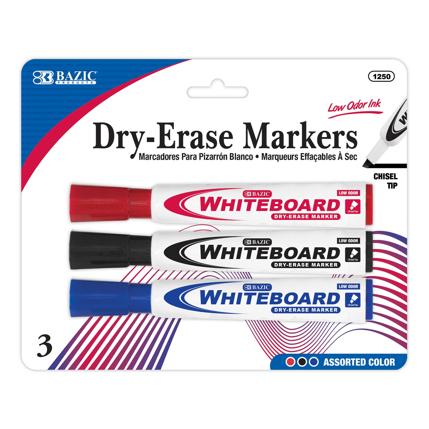 BAZIC Chisel Tip Assorted Color Dry-Erase Markers (3/Pack)