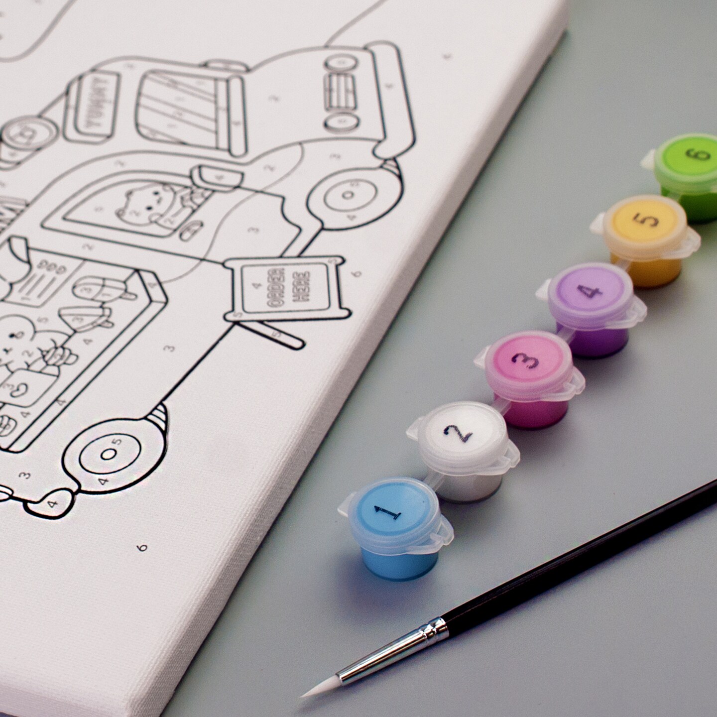 Angels Craft Paint by Number Canvas Set - Purrfect Scoops | Includes: 1 Pre-printed Canvas, 6 Acrylic Paint pots, 1 Artist Brush