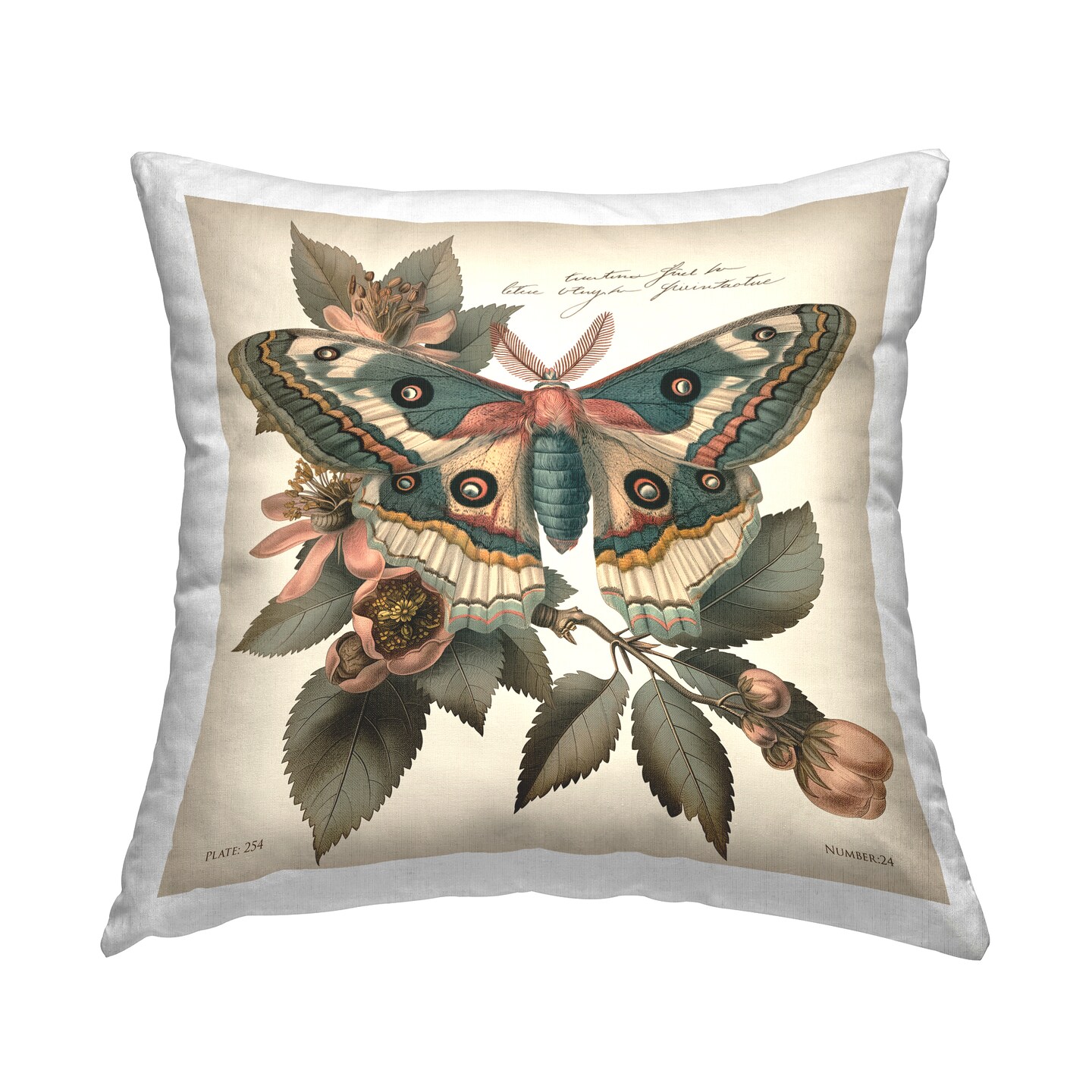 Green Patterned Moth Decorative Printed Throw Pillow Design by Steve Huntziker, 18 x 7 x 18