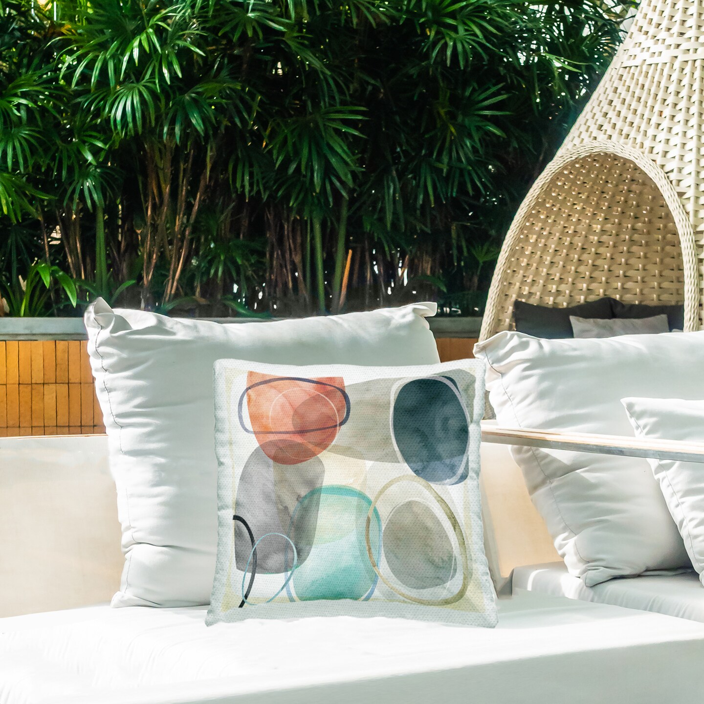 Neutral Tone Oblique Shapes Outdoor Printed Pillow Design by Carol Robinson, 18 x 7 x 18