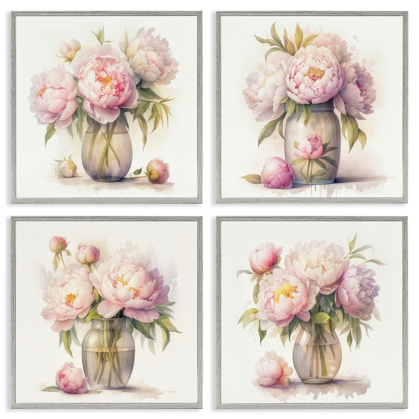 Stupell Industries Pretty Pink Peonies 4 pc Framed Giclee Wall Art Set Design by LSR Design Studio