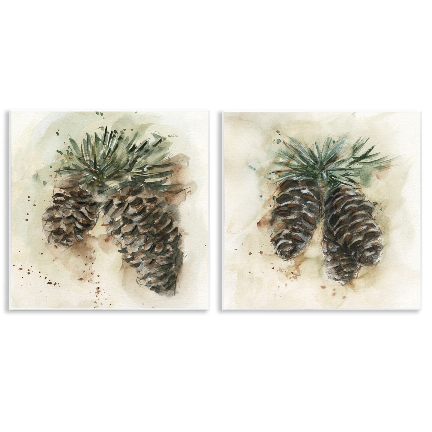 Stupell Industries Watercolor Drawing Pine Cones  2 pc Wall Plaque Art Set Design by Ethan Harper