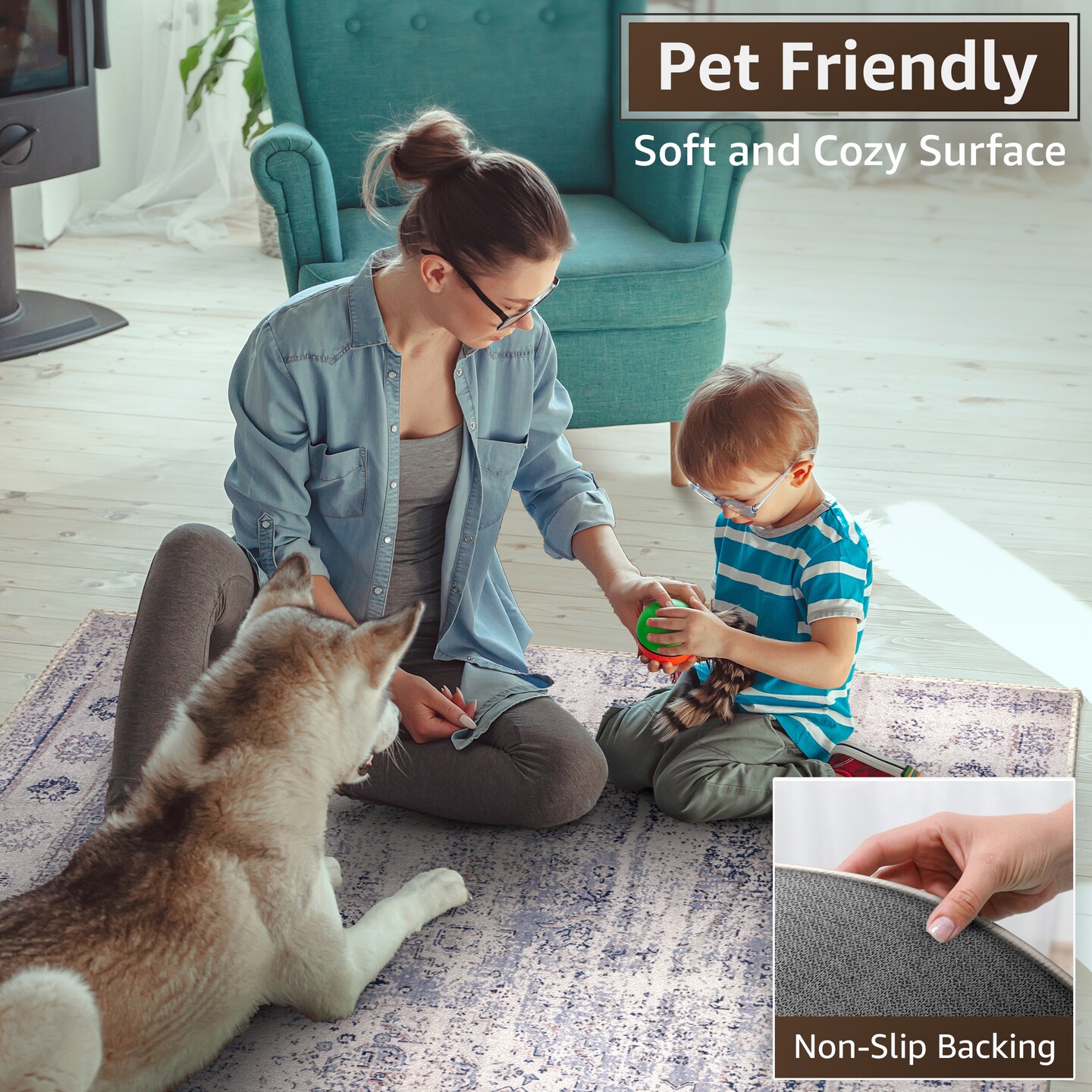 Sorbus 3x5 Area Rug for Entryway, Machine Washable, Non-Slip, Vintage Rug