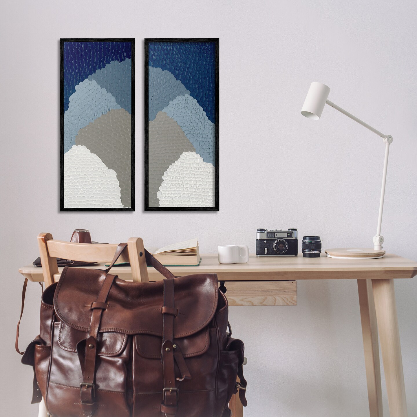 Stupell Industries Textured Blue Abstract Mountains 2 pc Framed Giclee Wall Art Set Design by Ben Schneider