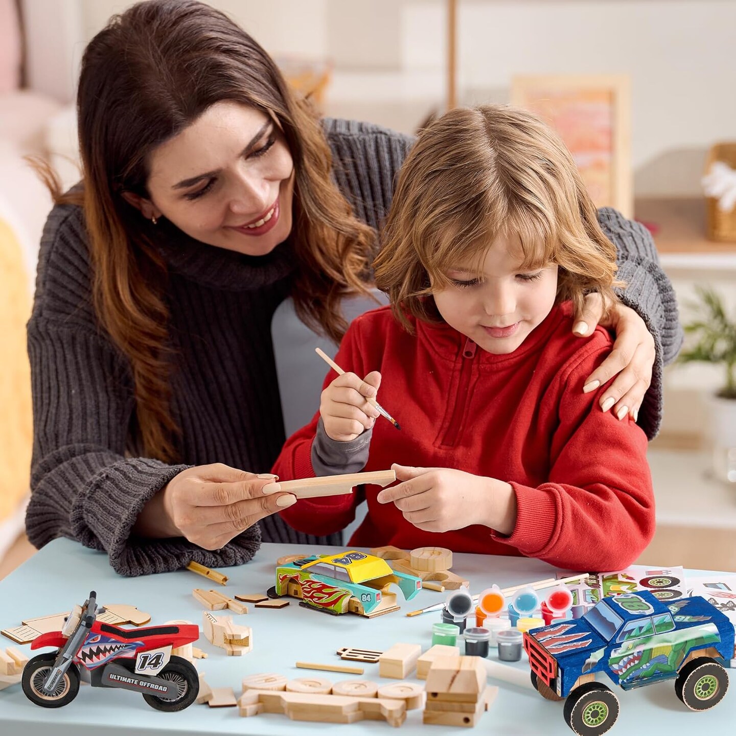 Kids Craft Kit Build &#x26; Paint Your Own Wooden Race Car Art &#x26; Craft Kit DIY Toy Make Your Own Car Truck Toy Construct and Paint Craft Kit, Presents for Kids