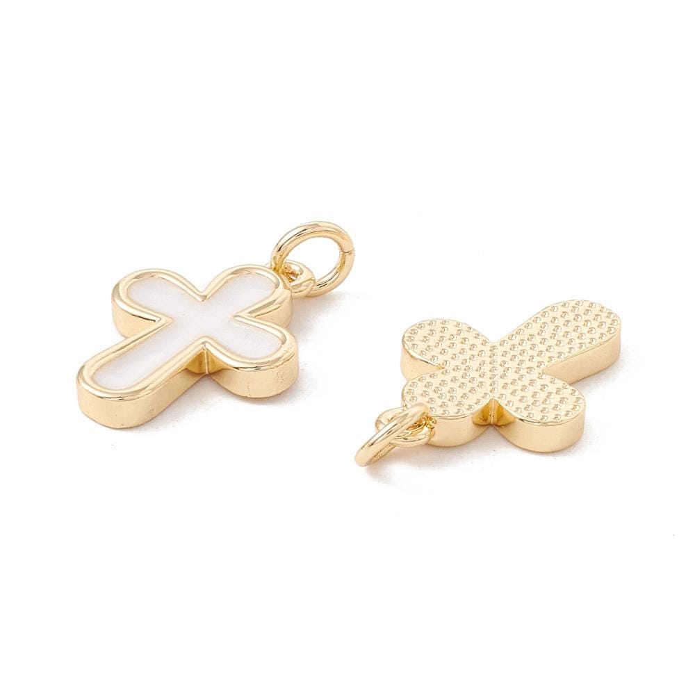 *5* 18x13mm 18k Gold Plated White Enamel Cross Charms