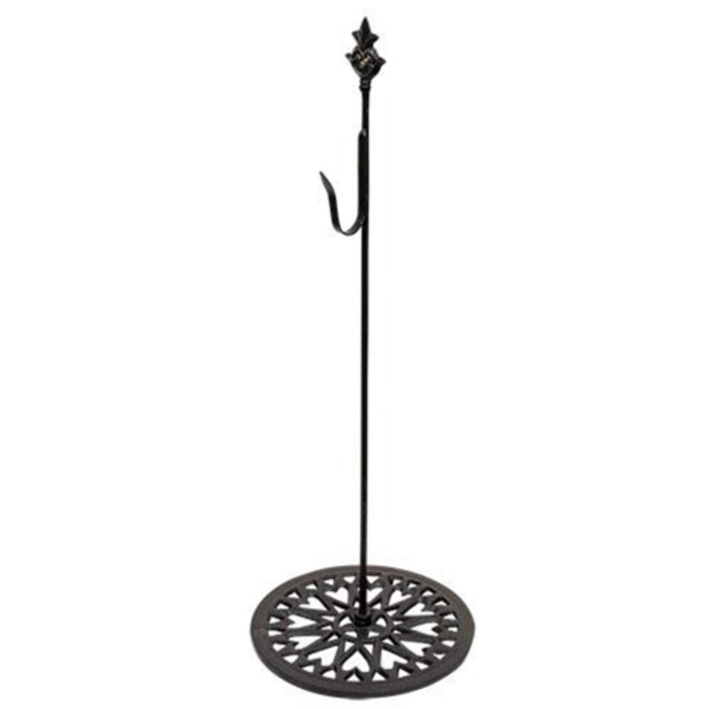 24&#x22; Black Metal Wreath Stand with Hook Punched Circular Base and Decorative Finial