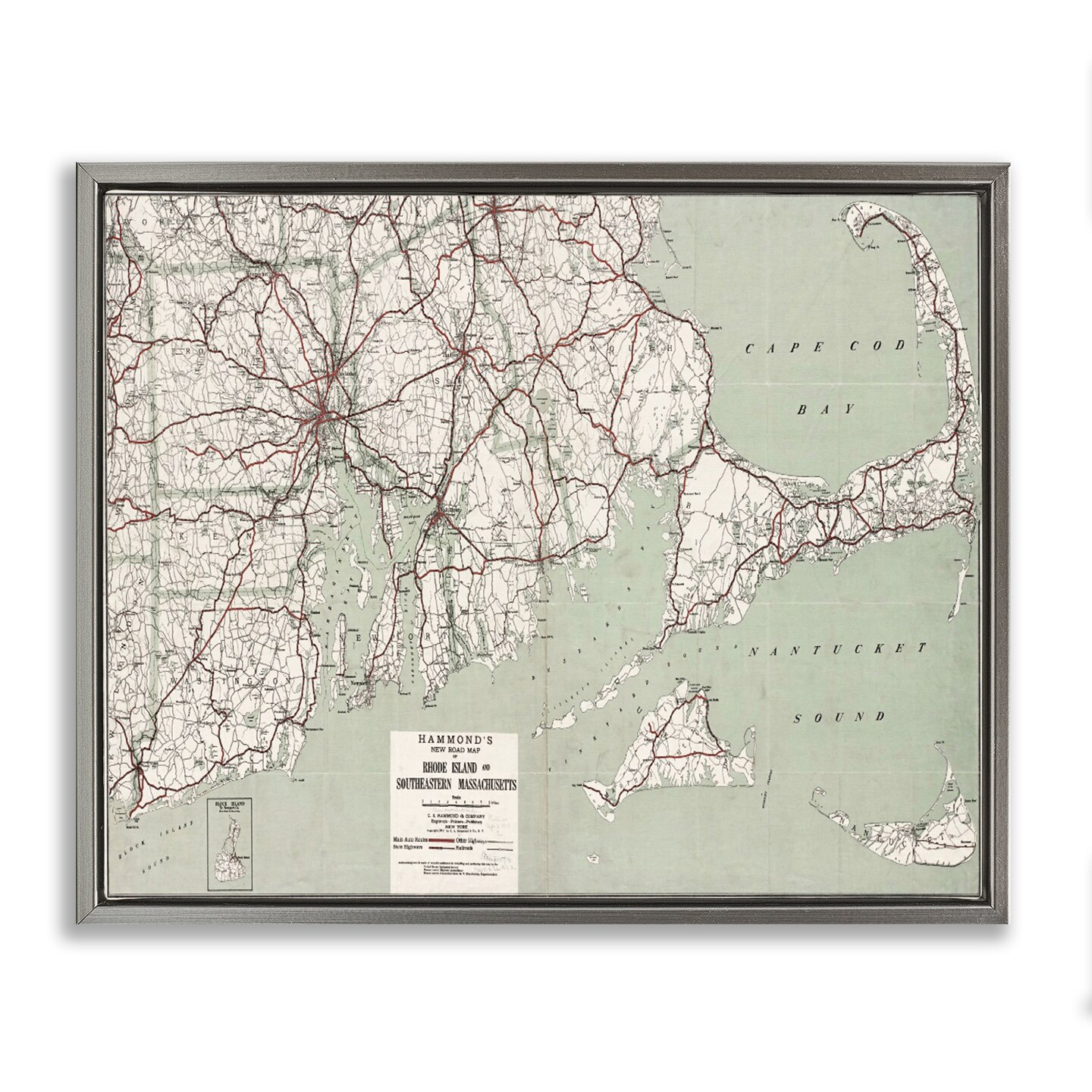 Stupell Industries Cape Cod &#x26; RI Map Framed Floater Canvas Wall Art Design by Graffi*tee Studios