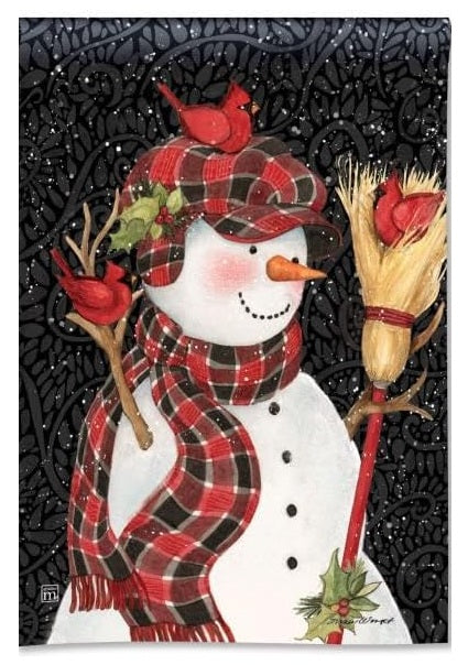 Snowman With Broom Garden Flag