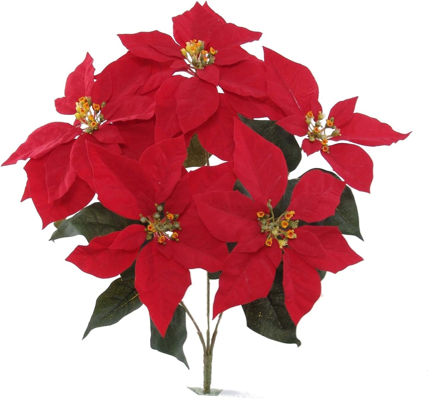 Red Velvet Poinsettia Bush with 5 Lifelike Silk Blooms | 20-Inch | Indoor/Outdoor Use | Festive Holiday Decor | Christmas Bushes | Home &#x26; Office Decor (Set of 6) - 2024 Christmas Collection, Floral Home by Artificial Flowers
