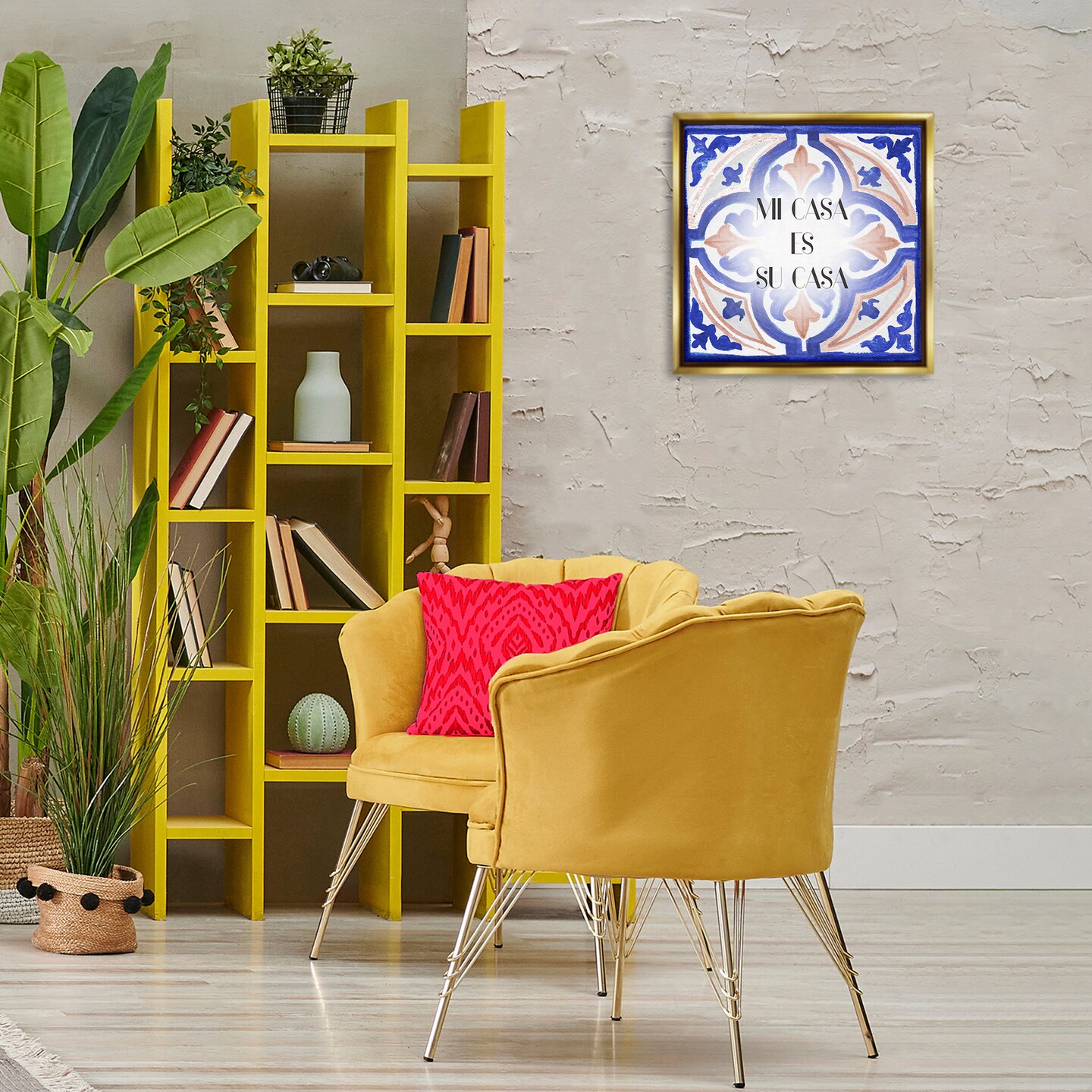 Stupell Industries Mi Casa Azulejos Tropicales Framed Floater Canvas Wall Art