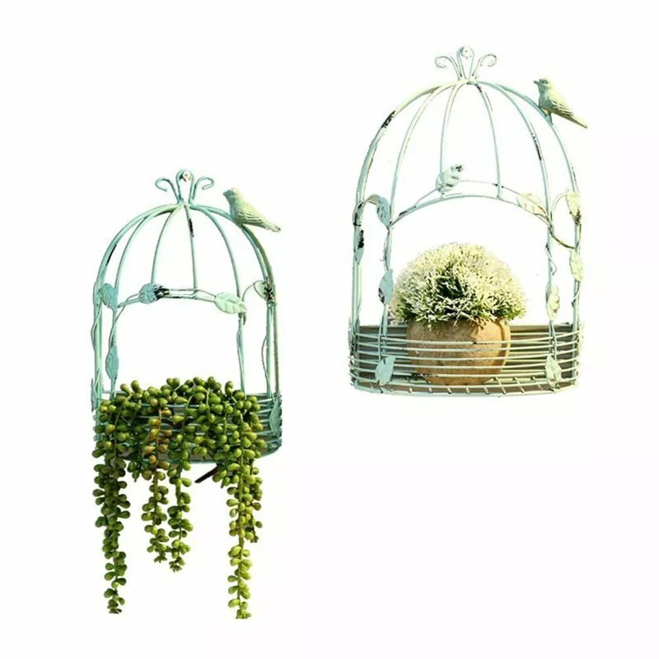 Wall Mounted Metal Wire Rack Bird Cage Shape Shelf Storage Organizer Home Decor