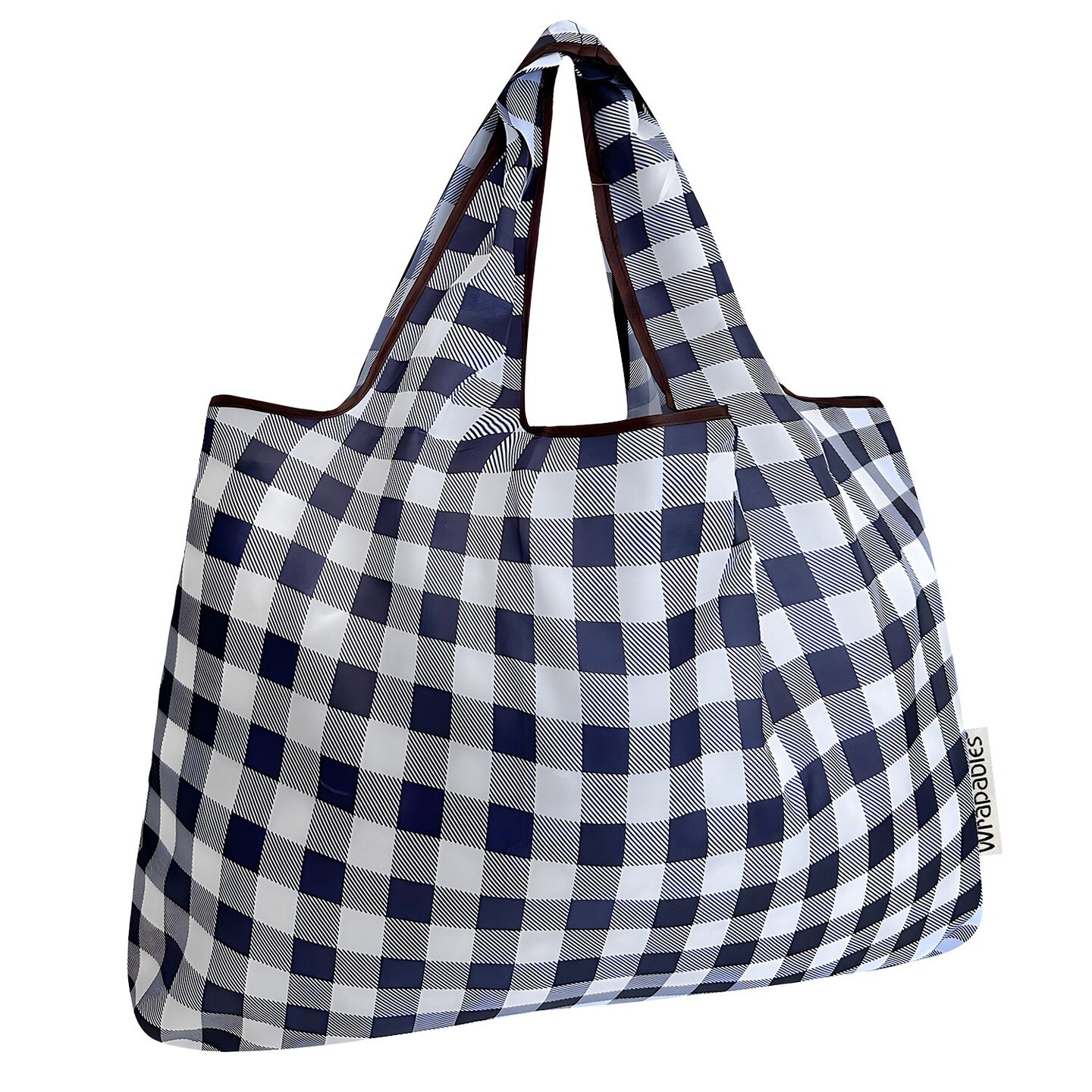 Wrapables Large Foldable Tote Nylon Reusable Grocery Bags, Black Checkers