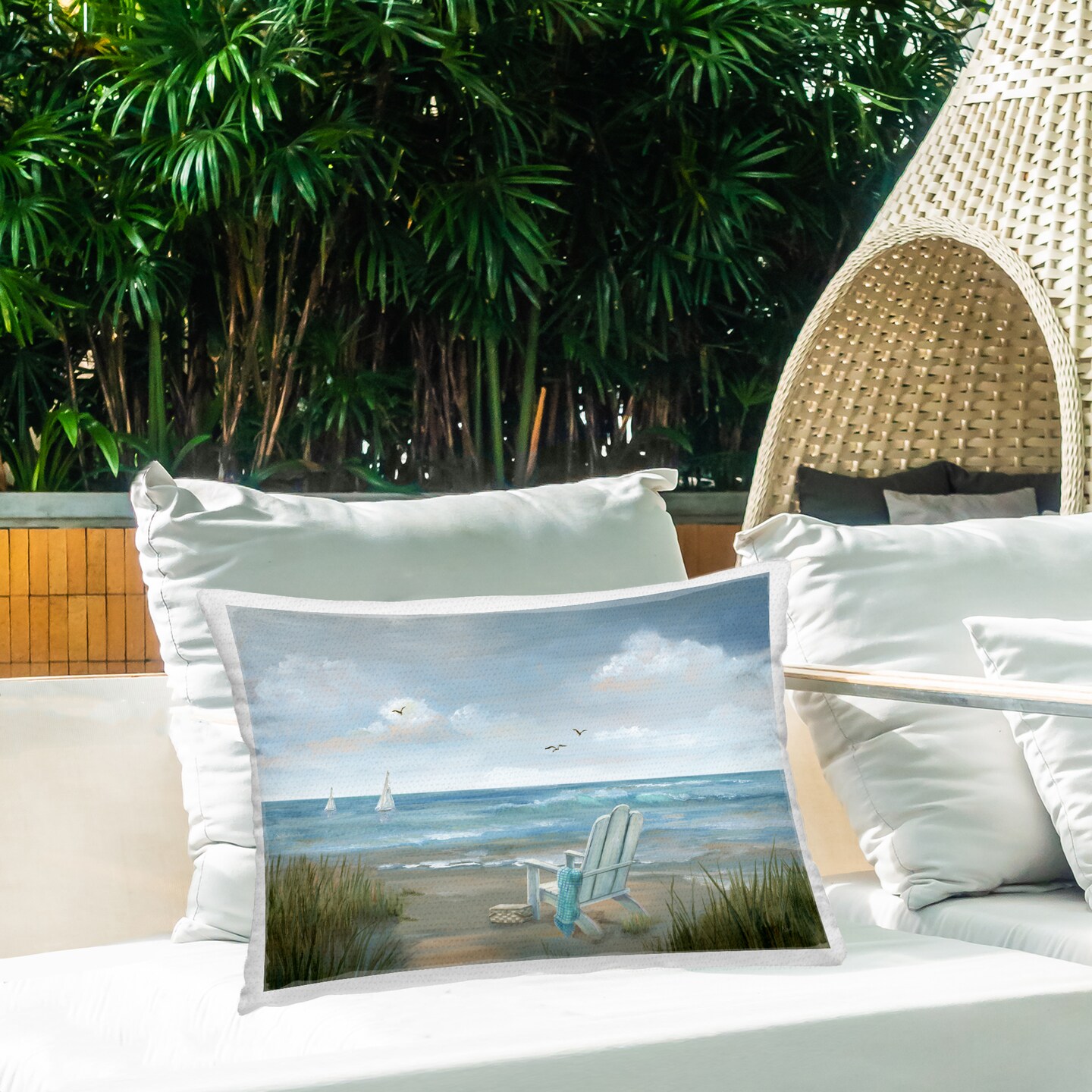 Soothing Beach Scenery Outdoor Printed Pillow Design by Nan, 14 x 7 x 20