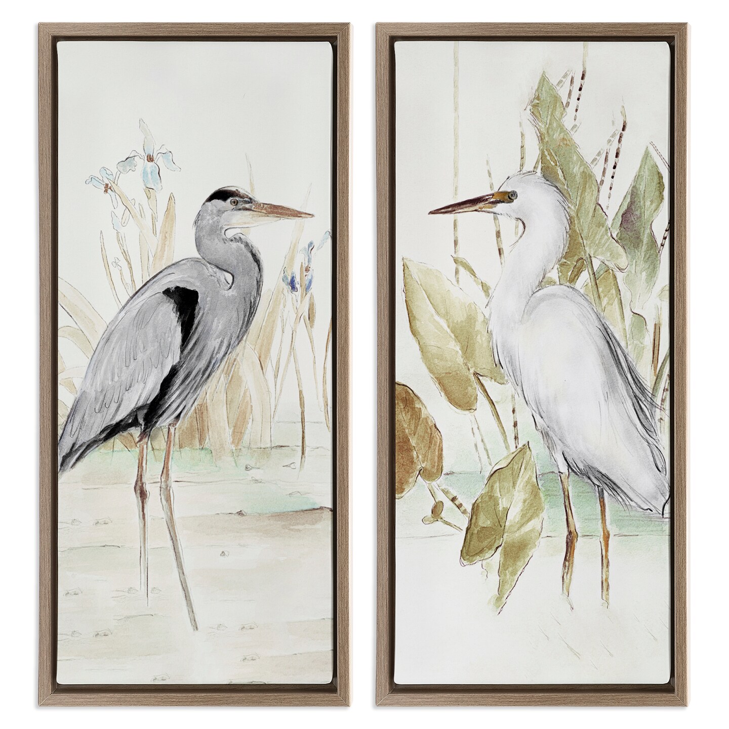 Stupell Industries Heron Egret Marsh Landscape 2 pc Framed Floater Canvas Wall Art Set Design by Lanie Loreth