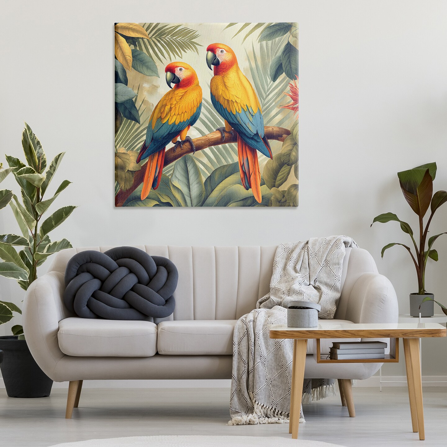 Stupell Industries Parrot Duo on Branch Canvas Wall Art Design by Steve Hunziker