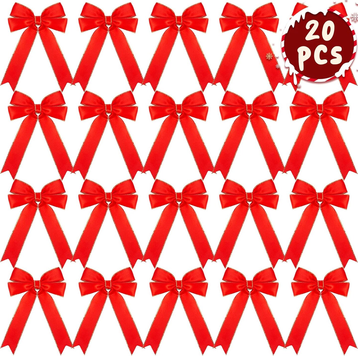 20PCS Christmas Bow Decorations, Holiday Red Satin Christmas Wreath Bow, Great for Christmas Garland Outdoor Christmas Decorations Crafts Gift Box Xmas Tree