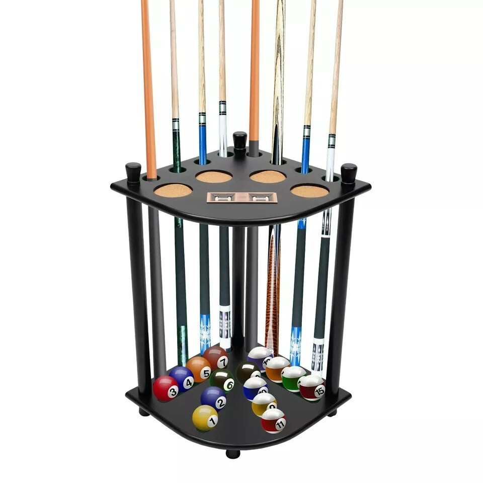 Pool Cue Holder Hold 8 Billiard Pool Sticks Ball Floor Stand Table Accessory