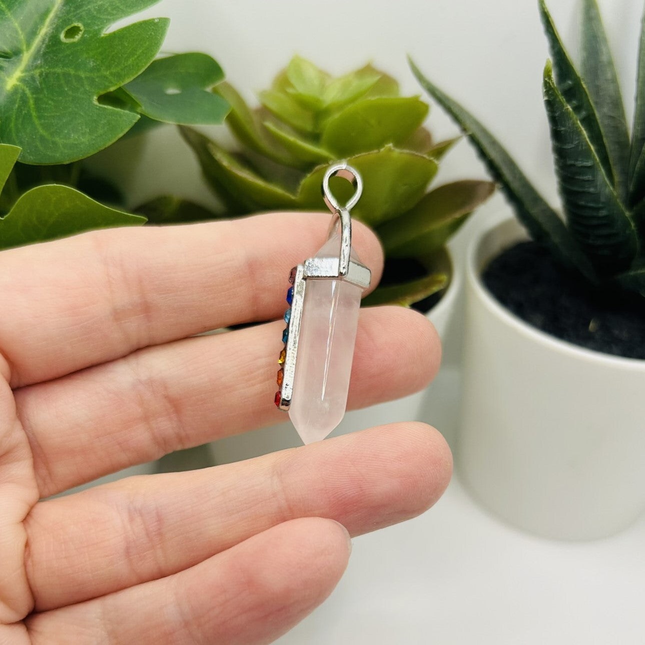 1, 4 or 20 Pieces: Rose Quartz Stone Pendants with Chakra Stones