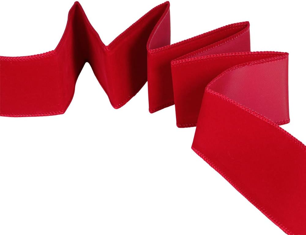 50 Yards Christmas Red Velvet Wired Ribbon 2-1/2&#x22; Wide Large Xmas Ribbon Trim Gift Wrapping Bow Craft for Christmas Indoor Outdoor Tree Wreath Bows Clothing Party Gift Embellishment