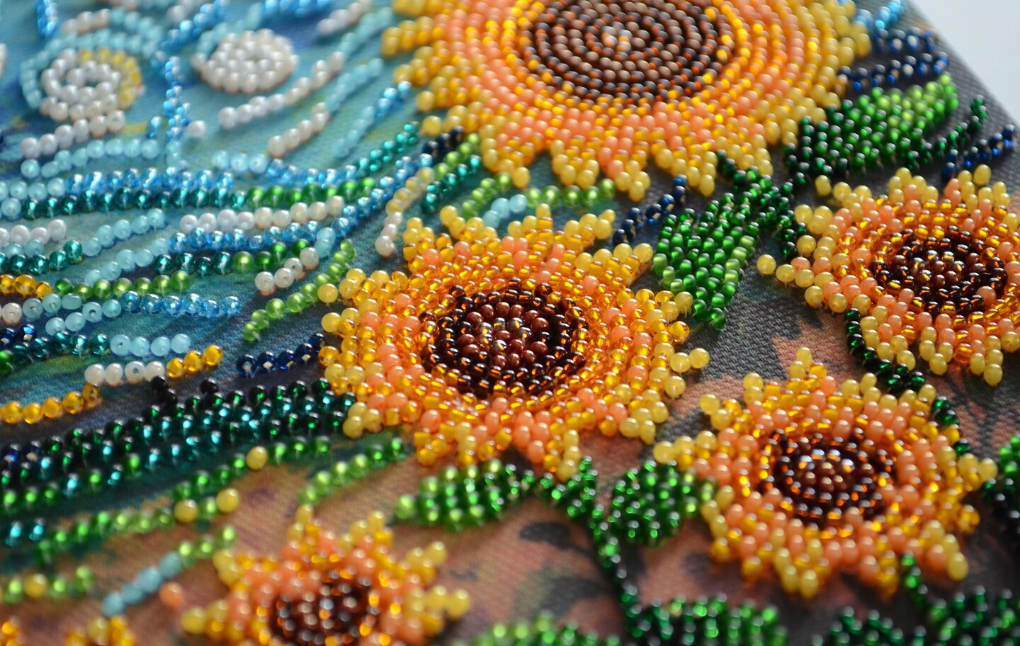 Bead embroidery kit - Sunflowers in night&#x27;s embrace