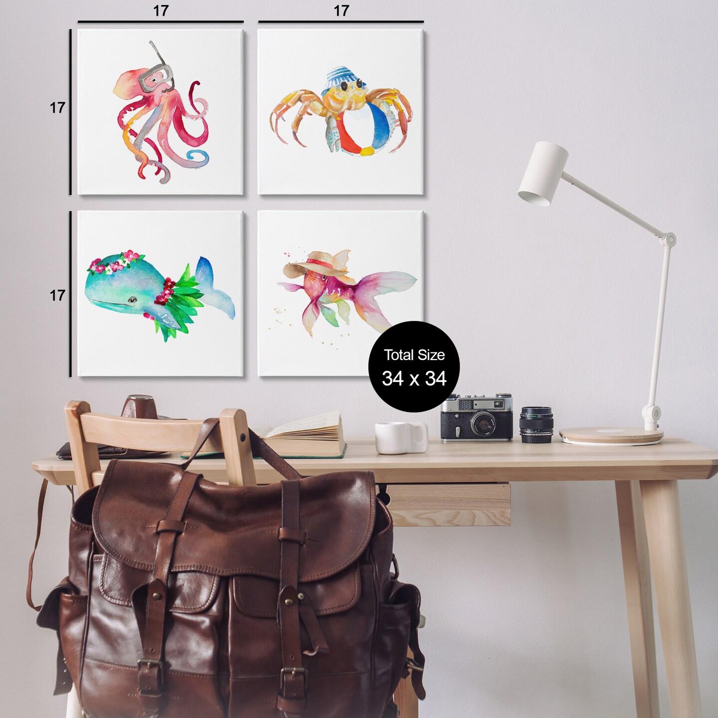 Stupell Industries Sea Creatures at Beach 4 pc Canvas Wall Art Set Design by Samantha Carter
