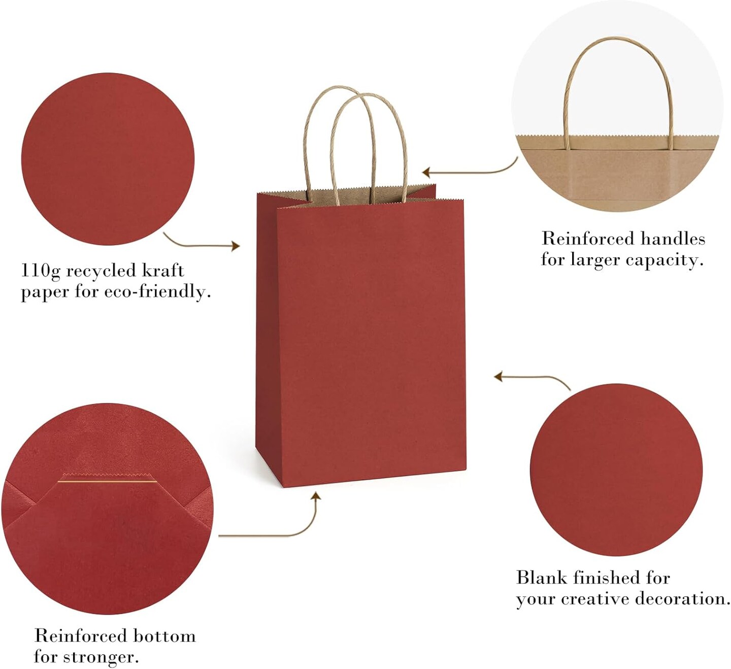 Kraft Paper Bags 25Pcs 5.25x3x8 Inches Small Paper Gift Bags with Handles Red Gift Bags with Stripes for Christmas Valentine&#x2018;s Day Party Favor