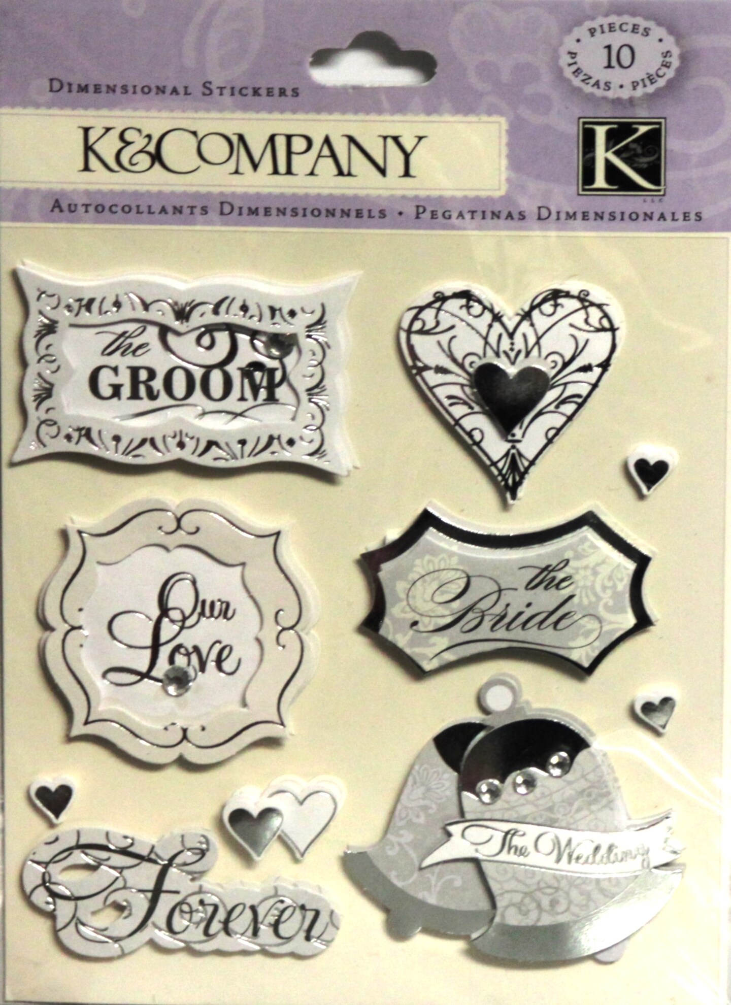 K &#x26; Company Silver Wedding Sentiments Dimensional Stickers