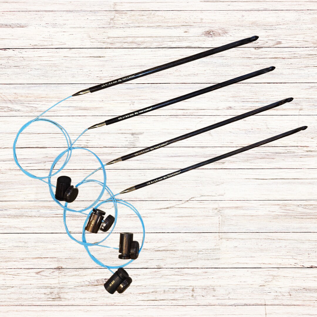 My Two Ladies | Blue Silk | Tunisian Adjustable Crochet Hook Set | 4 Sizes | H, I, J, K | w/custom case
