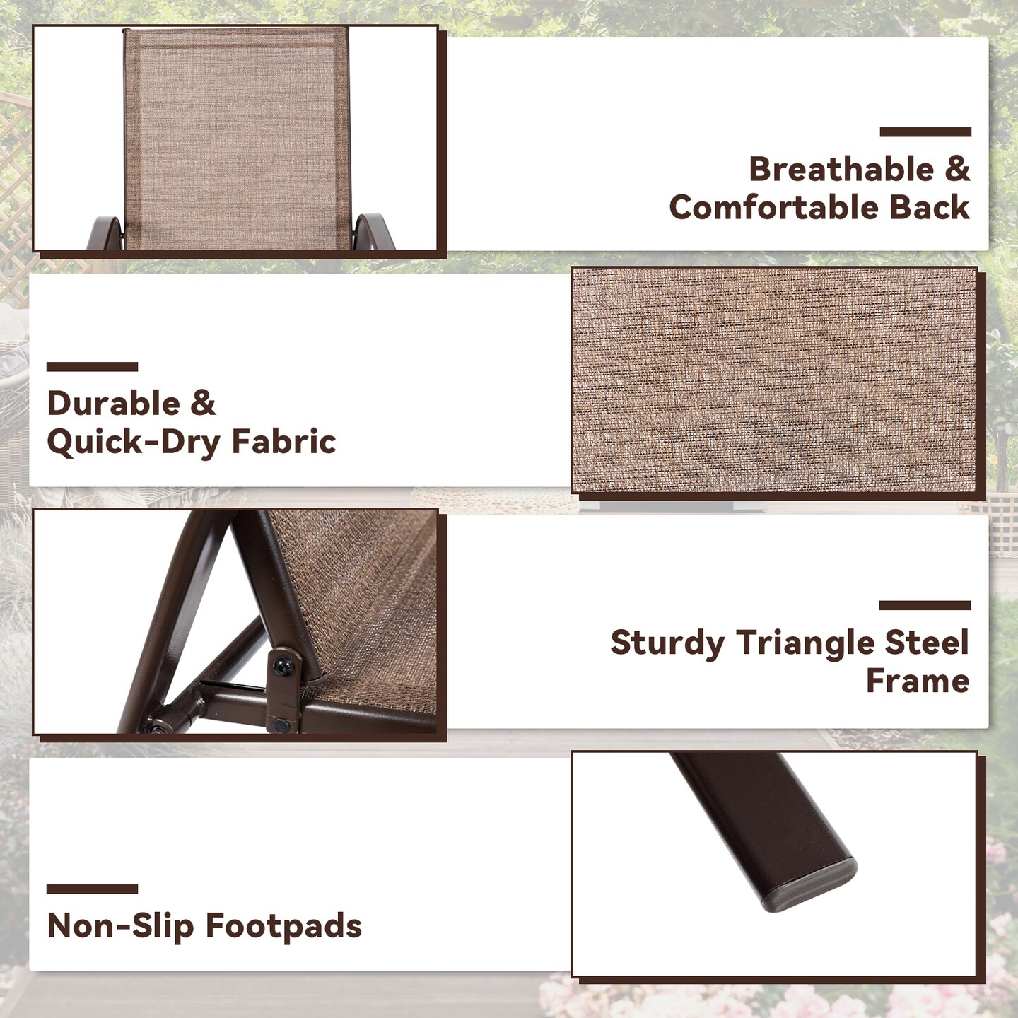 2 Pieces Patio Outdoor Dining Chairs with Powder Coated Steel Frame