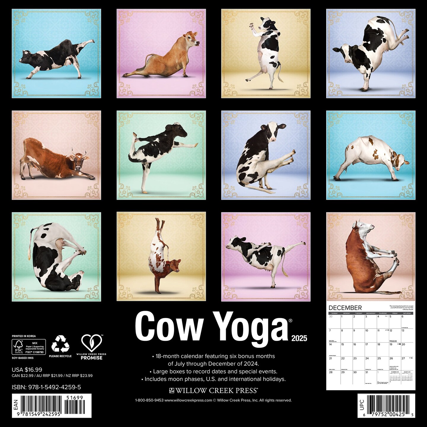 Cow Yoga 2025 Wall Calendar