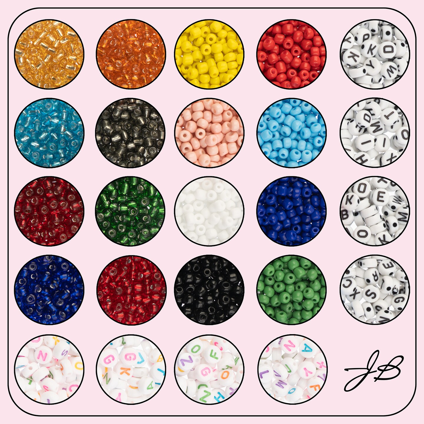 John Bead 3mm Assorted Glass &#x26; Plastic &#x26; Alphabet Jewelry Making Beads Box, 280g