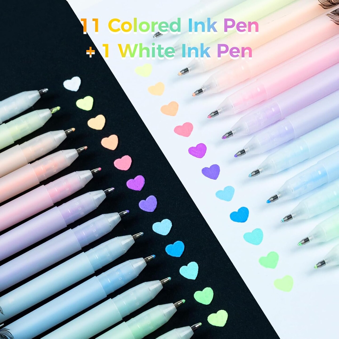 Ohuhu Gel Ink Pens: 12 Pack Extra Fine Point Pens Opaque Gel Ink Pens Smooth White Ink Pens for Highlight Black Paper Art Drawing Scrapbook Bullet Journal - Leahi (Colored Ink Pen)